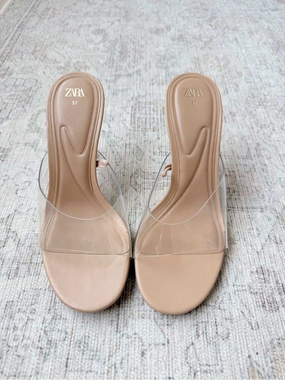 ZARA Beige Nude Clear-Strap Slide Mules